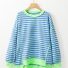 Women's Sky Blue Stripe Contrast Trim High Low Pullover Tunic Sweatshirt - Image 6