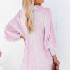 Women's Pink Oversized Striped Boyfriend Shirt with Smocked Cuffs and Pocket - Image 2