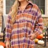 Women's Multicolour Plus Size Plaid Print Collared Button-Up Jacket for Winter - Image 6