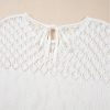 Women's Elegant White Eyelet Knit Tied Back Short Sleeve Sweater - Image 8