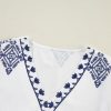 Women's White Boho Geometric Print V Neck Blouse with Bracelet Sleeves - Image 10