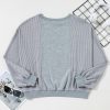 Women's Light Grey Waffle Patchwork Long Sleeve Pullover Top - Image 11