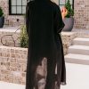 Women's Black 3/4 Sleeve Button Up Long Kimono - Image 2