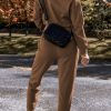 Women's Coffee Solid Color High Low Pullover and Skinny Pants Set - Casual Chic Outfit - Image 2