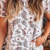 Women's White Vintage Paisley Mock Neck T-Shirt - Retro Inspired Design - Image 5