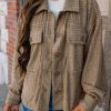 Female Dark Khaki Textured Chest Pocket Long Sleeve Shirt Jacket - Image 2