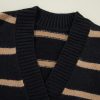 Women's Loose Fit Black Stripe V Neck Buttoned Drop Shoulder Cardigan - Image 10