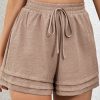 Women's Straw Yellow High Waist Casual Shorts with Textured Tiered Edge - Image 6