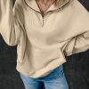 Women's Smoke Gray Zip-up Stand Neck Kangaroo Pocket Sweatshirt - Image 6