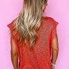 Women's Orange Solid Color Split V Neck Short Sleeve Sweater - Casual Chic - Image 11