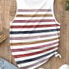 Women's Red Stripe Rainbow Sleeveless Round Neck Tank Top - Casual Summer Style - Image 7