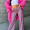 Women's High Waist 2-Tone Checked Print Wide Leg Pants - Image 3