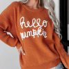 Women's Flamingo Orange Graphic Sweater - Hello Pumpkin Cursive Font - Image 12