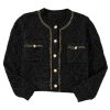 Chic Women's Black Shimmer Button-Up Cardigan with Flap Pockets - Image 6