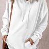 Women's White Fleece Lined Hoodie with Kangaroo Pocket and Adjustable Drawstring - Image 2