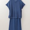 Plus Size Sail Blue Ribbed V Neck Tee and High Waist Pants Set for Women - Image 7