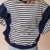 Women's White Stripe Color Block Exposed Seam Loose Fit Sweatshirt - Image 8