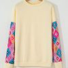 Women's Apricot Geometric Printed Patchwork Long Sleeve Round Neck Top - Image 7