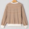 Women's Khaki Stripe Patched Edge Textured Long Sleeve Top - Casual Round Neck Design - Image 3