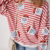 Women's Orange Stripe Sequin Santa Claus Pattern Christmas Pullover Sweatshirt - Image 3