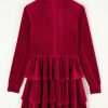 Women's Racing Red Velvet High Neck Tiered Ruffle Mini Dress for Elegant Nights - Image 8