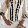 Elegant Women's Beige Floral Embroidered Stand Neck Buttoned Shirt - Image 5