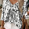 Women's Fierce Black Leopard Print 3/4 Sleeve V Neck Blouse - Image 4