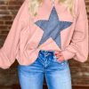 Women's Gossamer Pink Studded Star Graphic Oversized Long Sleeve Top - Image 2