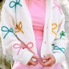 Women's Elegant White Bowknot Drop Shoulder Knitted Button-Up Cardigan - Image 7