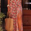 Women's Red Floral Print Maxi Skirt with Wide Waistband and Side Slit - Image 4