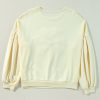 Women's Beige Tinsel Flower Dropped Puff Sleeve Sweatshirt for Fall - Image 6