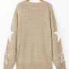 Women's Khaki Star Pattern Drop Shoulder Plus Size Sweater - Casual Winter Knit - Image 5