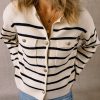 Women's Classic Black Stripe Flap Pocket Buttoned Cardigan Sweater - Image 4