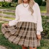 Chic Beige Plaid Patchwork High Waist Sweatshirt Mini Dress for Women - Image 7