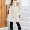 Women's Beige Contrast Flap Pocket Single Breasted Teddy Coat for Winter - Image 11