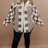 Plus Size Brown Color Block Checkered Print Corduroy Shacket - Image 6