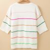 Women's White Colorblock Striped Half Sleeve Drop Shoulder Sweater - Image 11