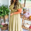 Laurel Green Plus Size Maxi Dress with Notched V Neck and Puff Sleeves - Image 3