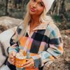 Women's Black Plaid Print Pocketed Half Button Collared Sweatshirt - Image 4