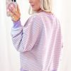 Women's Purple Stripe Loose Drop Shoulder Long Sleeve Top for Casual Wear - Image 4