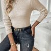 Women's Apricot Thermal Lined Ribbed Knit Mock Neck Sweater - Image 5