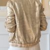 Women's Pale Khaki Metallic Zip Up Baseball Jacket - Image 3