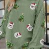 Women's Grass Green Sequin Santa Claus Christmas Tree Patchwork Corded Sweatshirt - Image 5