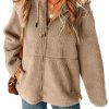 Women's Pale Khaki Fleece Zip Up Hooded Jacket with Drawstring and Pockets - Image 20