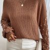 Women's Chestnut Beaded Drop Shoulder Round Neck Sweater - Image 6