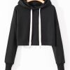 Women's Black Cropped Hoodie with Drop Shoulder and Adjustable Drawstring - Image 5