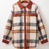 Plus Size Women's Brown Stripe Plaid Print Collared Button Up Jacket - Image 9