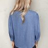 Chic Myosotis Denim Bow Tie Puff Sleeve Top with Pintuck Details - Image 2