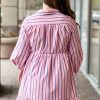 Women's Pink Stripe Ruffled Hem Button-up Collared Mini Dress - Image 2