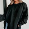 Women's Black Exposed Seam Drop Shoulder Round Neck Sweatshirt with Slits - Image 5